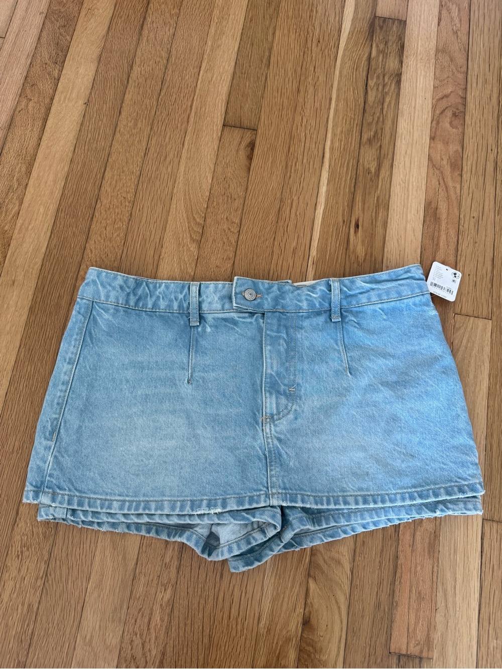 Free People Galivanting Low Rise Sky Blue Denim Mini Skort Skirt Shorts